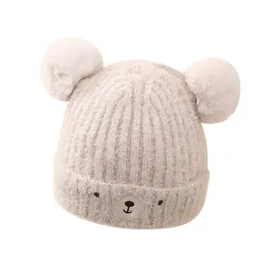 Vendita calda Baby Knitted Soft Winter Products 2023 Baby Bear Ear Hat Infant Pom Pom Beanies