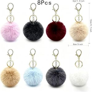 Lot de 8 porte-clés pompons doux et mignons, boules de fausse fourrure moelleuses, accessoires pour sacs à main pour femmes, pack de porte-clés décoratifs colorés - Product Image 2
