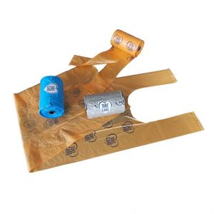 Sacs à crottes de chien biodégradables personnalisés avec logo de marque, sacs en forme de T-shirt avec poignée, vente en gros - Product Image 4