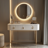 Table de toilette de luxe nordique avec miroir de maquillage à LED et rangement intégré