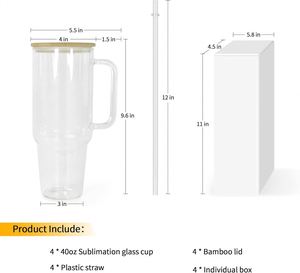 40oz Glass Tumbler <b>with</b> Handle 2 Pack Glass Tumbler <b>with</b> Straw and <b>Lid</b> Clear Glass Water <b>Cup</b> <b>Reusable</b> Iced Coffee <b>Cup</b> - Product Image 4