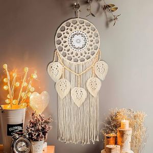 Tapiz de Pared de Macramé Bohemio Hecho a Mano con Cuentas de Madera Ecológicas y Hojas <span class=keywords><strong>para</strong></span> Decoración del Hogar y Dormitorio, Técnicas de Tejido - Product Image 3