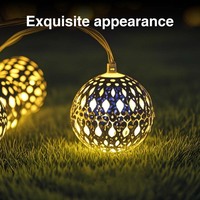 Plateado Marroquí en Forma de Bola Plástico LED Solar Recargable Regulable Lámpara de Jardín Exterior Iluminación Decorativa para Navidad IP44