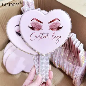 Espejos de mano de corazón ostentosos, Venta caliente, regalo, espejo de maquillaje, Impresión de logotipo, etiqueta, espejo de bolsillo