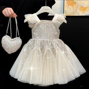 Princess Style Summer Sleeveless Sequined Bowknot <strong>Dress</strong> for <strong>Kids</strong> Girls' O-Neck Opaque Tulle Birthday Party Wear Pearls - Product Image 2