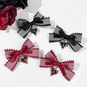 Gótico <span class=keywords><strong>Punky</strong></span> estilo Plaid cinta arco pinzas para el cabello para niñas dulces y frescas accesorios para el cabello - Product Image 1