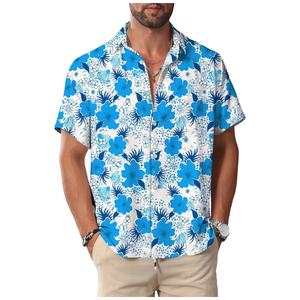 Imprimé à manches courtes boutonné hommes chemises décontracté élégant chemise hommes hawaïen bouton à manches courtes plage été - Product Image 5