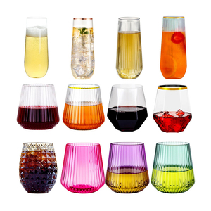 Gobelet rayé en Tritan PET de 14 oz, verres à <span class=keywords><strong>cocktail</strong></span> d'extérieur, verres à vin sans pied en <span class=keywords><strong>plastique</strong></span> robuste réutilisables, à nervures - Product Image 1
