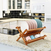 Égouttoir à vaisselle pliable en teck à 2 niveaux, support de séchage compact pour comptoir de cuisine, organisateur de plaques