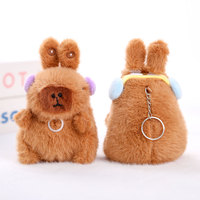 Peluche Capybara Mignonne à Oreilles de Lapin, à Tirer et à Vibrer, avec Rembourrage en Coton PP, Idéale comme Pendentif pour Sac à Dos