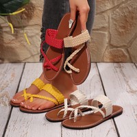Nouvelles sandales plates tressées d'été pour femmes, style africain, pour la plage, type claquettes et tongs