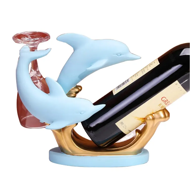 Custom Home Decoration Resin Animal Statue Dolphin Figurines Wine Rack For Bar Decor