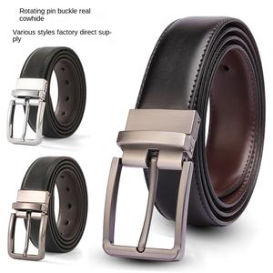 男士牛皮双面皮带合金旋转针扣双面休闲风格定制徽标办公室婚礼批发 - Product Image 1