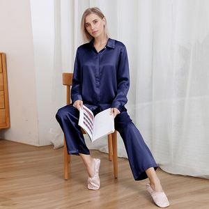 Estilo de moda 19mm 100% pijamas de diseñador de seda pura para mujer conjunto de pijama de seda de morera de manga larga - Product Image 5