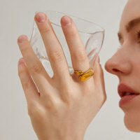 Bague tendance hypoallergénique, résistante à l'eau, en acier inoxydable plaqué or 14k 18k pour femmes