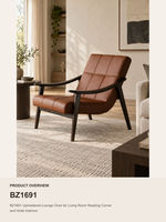 Chaise longue rembourrée de style cuir moderne avec structure en bois massif, fauteuil d'appoint pour salon ou coin lecture