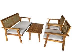 Canapé moderne personnalisé en bois d'acacia avec dossier en rotin Chaise de loisir pour l'extérieur dans les cours, les jardins, les hôtels et les villas - Product Image 3