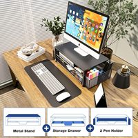Organisateur de bureau à 2 niveaux et accessoires Support d'écran d'ordinateur avec tiroir et 2 porte-stylos