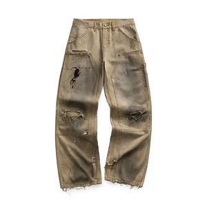 Jeans para <span class=keywords><strong>Hombre</strong></span> de Marcas de Moda con Acabados Desgastados y Diseños con Efecto de Tinta Pintada, Estilo Cabaña, Pantalones Rectos de Pierna Ancha - Product Image 6