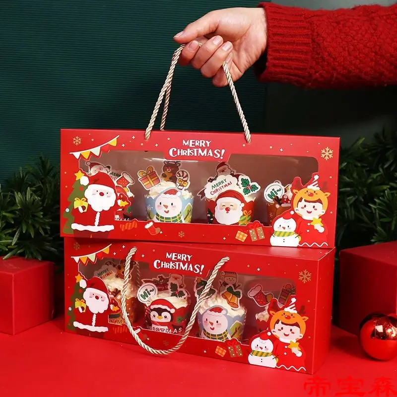 4 Récipients à Cupcake Pour Boulangerie Bonbons de Noël à emporter Faveurs Fournitures Petit Xmas 3 Boîte à Cookies Pour Noël