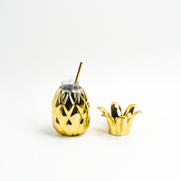 Gobelet en plastique design attrayant en forme de pomme, finition dorée, avec paille et couvercle, sans BPA