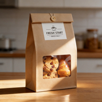Sacs de boulangerie en papier kraft biodégradable imprimés sur mesure avec fenêtre transparente thermoscellable, emballage alimentaire résistant à la graisse
