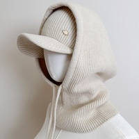 Ensemble 2 pièces bonnet tricoté et écharpe à capuche, casquette à visière incurvée, cache-cou coupe-vent chaud et pliable, automne-hiver pour femme