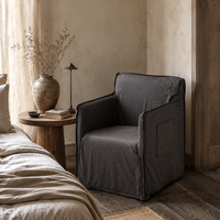 Fauteuil simple moderne Wabi Sabi pour salon, en tissu lin, avec housse amovible et lavable