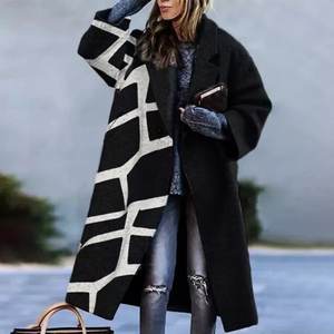 Maining-Manteau long à carreaux imprimés pour femmes-Manteau d'automne grande taille-Manteau long rabattu pour femmes - Product Image 2