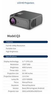 โปรเจคเตอร์พกพา HTP Factory สำหรับใช้งานกลางแจ้ง รองรับแสงแดด ความละเอียด 4k ไร้สาย 600 ANSI ลูเมนส์ เมนู HD สมาร์ทโฮมเธียเตอร์ ภาพยนตร์ Q3 โฮมเธียเตอร์โปร - Product Image 6
