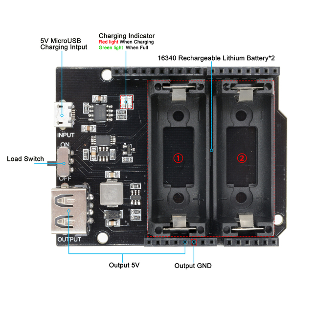 ESP8266 ESP32 Power Supply Rechargeable Dual 16340 Lithium Battery Charger Shield Module for R3 Board Power Bank