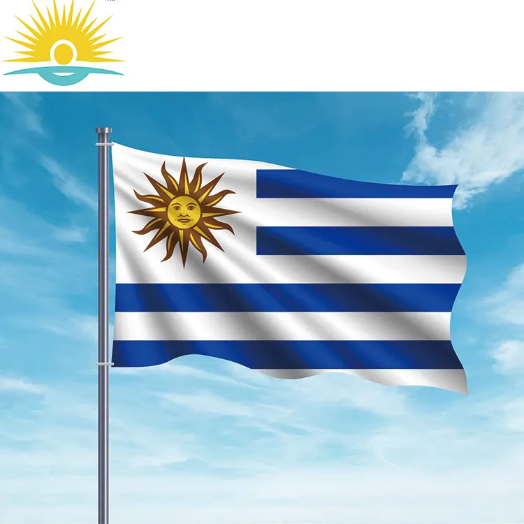 Sunshine Custom Uruguay banderas 3x5 pies logo impresión azul blanco sol bandera intercambio mano ondeando coche Uruguay países bandera