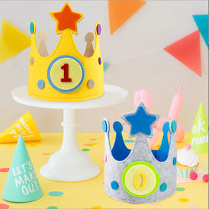 Nuevo diseño estrella cinta mágica DIY corona fieltro feliz fiesta sombreros primer 1er cumpleaños fiesta sombrero fieltro cumpleaños sombreros para niños - Product Image 1