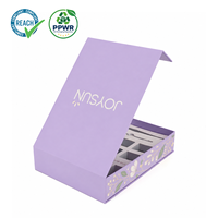 Boîte magnétique rigide en carton personnalisée, grande, recyclable, de forme de livre, à motifs floraux violets, pour ensemble de cosmétiques et de soins de la peau