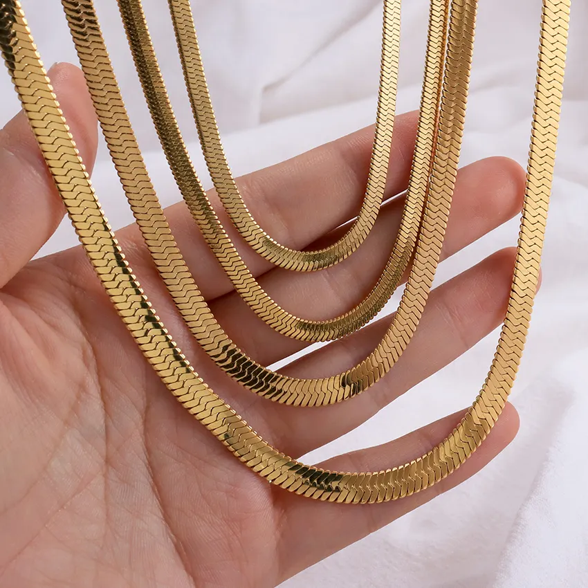 Minos Stainless Steel Herringbone Chain Tarnish Free Jewelry 18K Gold Plated 2mm-8mm Herringbone Snake Chain for Men Women