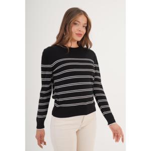 Wholesale <b>Black</b> Crew Neck Striped Knit Sweater Premium Korean Style Fashion <b>Cardigan</b> <b>Thin</b> for Autumn and Winter Season - Product Image 3