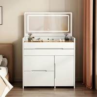 Meuble de maquillage moderne au design épuré avec miroir et tiroirs lumineux pour chambre à coucher, coiffeuse en bois pour filles et jouets