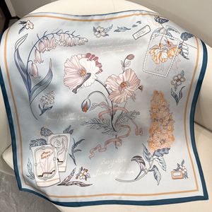 Foulard carré en crêpe de soie satiné 70x70 cm, imprimé floral, style coréen, pour femme, en soie de mûrier, tissage uni, imprimé - Product Image 3