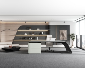 Bureau de direction haut de gamme, moderne, extensible, modulaire, réglable en hauteur, en bois laqué clair, design personnalisé, usage commercial - Product Image 2