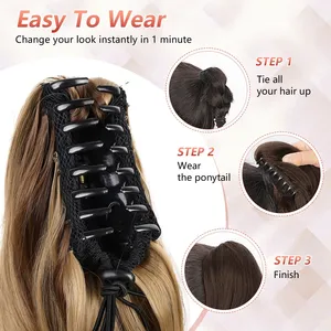Extensiones de Cola de Caballo de Acero Inoxidable Sintético, 22 Pulgadas de Largo, Onduladas, con Clip, Duraderas y Reutilizables para Mujeres y Niñas - Product Image 5