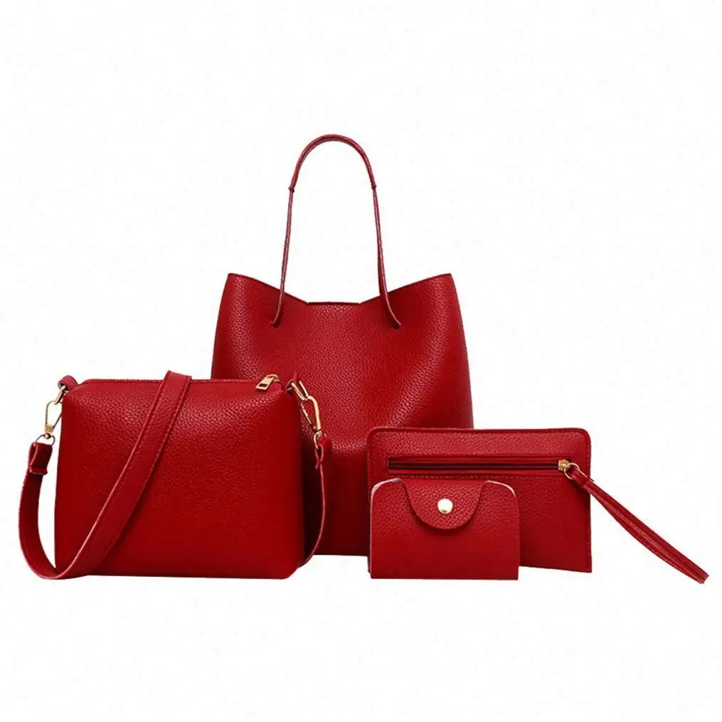 pcs/set Litchi Pattern Leather Shoulder Bags Tote Purse Satchel Messenger Bags purse with wallets set