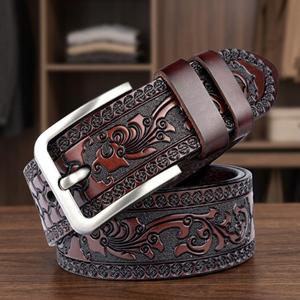 BS INTERNATIONAL Luxury Steel Square Buckle Genuine Cow Hide Eco-Friendly Waterproof Heavy Duty High Strength 3.8cm Width Belts - Product Image 1