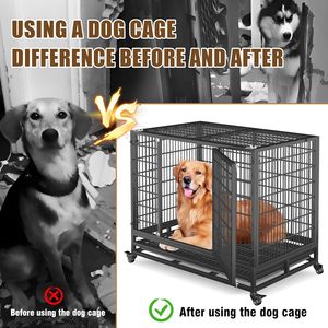 Black Solid Metal Tall <b>Dog</b> Cage with Plastic Tray and <b>Button</b> Closure-Pet Kennel for Breeding & Exercise - Product Image 4