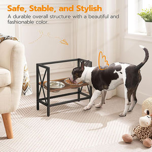 JH-Mech supporto per ciotola per cani robusto e stabile regolare ciotola rialzata per cani in legno marrone e metallo nero regolabile affascinante Vintage - Product Image 6