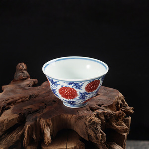 Bol à nouilles chinois peint à la main avec des motifs anciens bleus et blancs de longévité, pêche, lion, poisson, algues et autres, bol à riz - Product Image 4