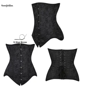 Ön 6 Busk kapatma gotik vücut Shapewear çiçek işlemeli Cupless büstiyer Waspie şekli korse üst kadınlar için