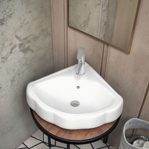 Petit appartement, simplicité moderne, armoire d'angle triangulaire tout-en-un en acier inoxydable à montage mural, lavabo de salle de bain en céramique - Product Image 4