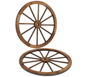 Ruota Decorativa in Legno Stile Vintage Western, da Appendere a Parete, per Bar, Garage, in Legno di Abete Massiccio Carbonizzato - Product Image 1