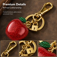 Porte-clés Pendentif Sac Breloque Pomme Scintillante en Alliage Plaqué Or Mignon pour Femme, Accessoires de Sac à Main et de Voiture, Vente en Gros OEM