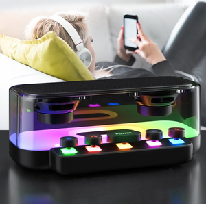 Nouveau Subwoofer RGB Transparent pour Mini Haut-parleur d'<span class=keywords><strong>Ordinateur</strong></span> <span class=keywords><strong>de</strong></span> <span class=keywords><strong>Bureau</strong></span> avec Boutons Mécaniques Créatifs USB Audio et Horloge en Plastique - Product Image 3